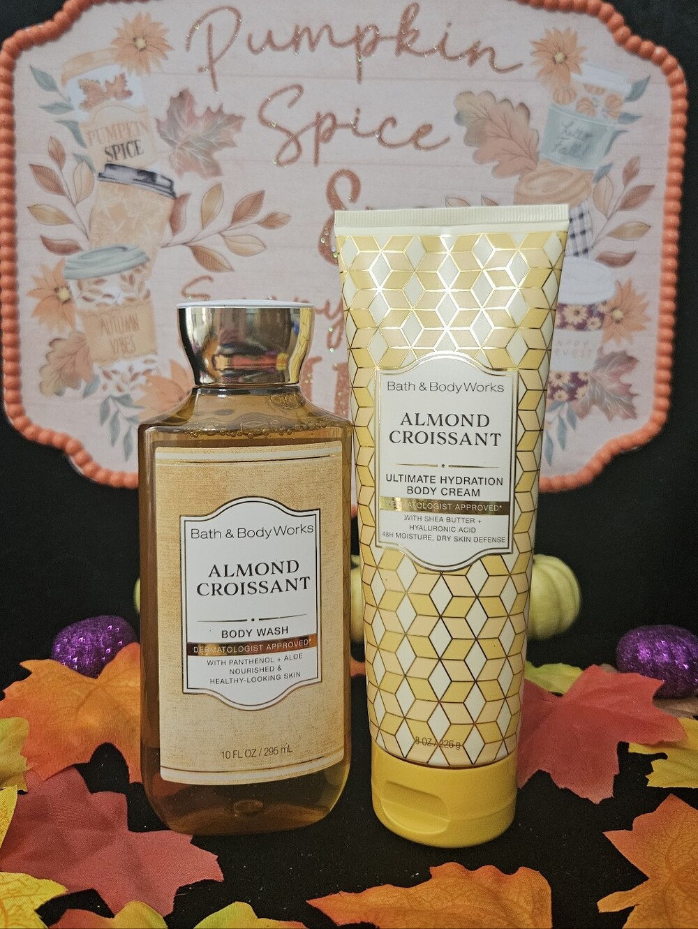 NWT Bath & Body Works Almond Croissant 2-piece Set - Yellow & White